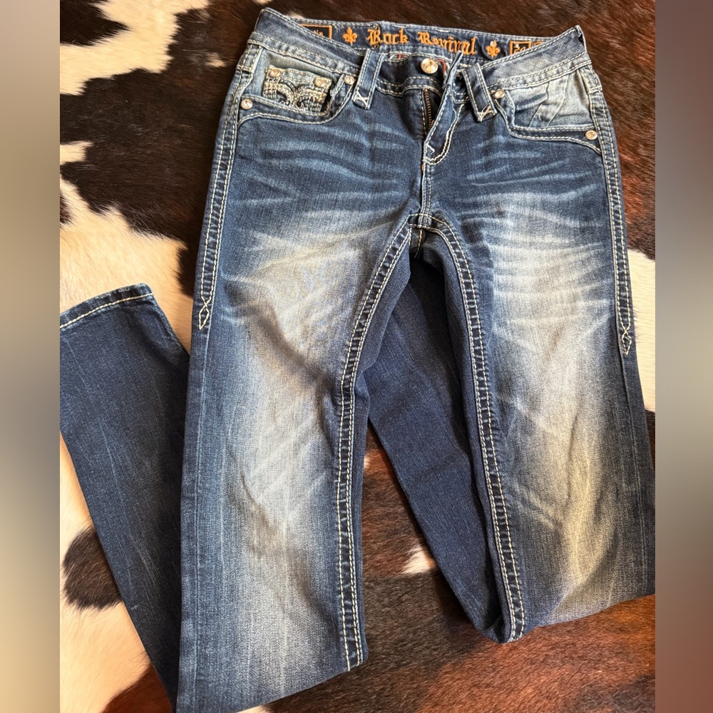Rock Revival Scotia Faded Blue Distressed Skinny Jeans